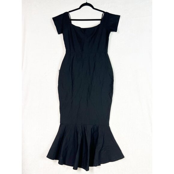 Lulus How Much I Care Midnight Blue Off-the-Shoulder Midi Dress Size L NWT - Picture 10 of 13